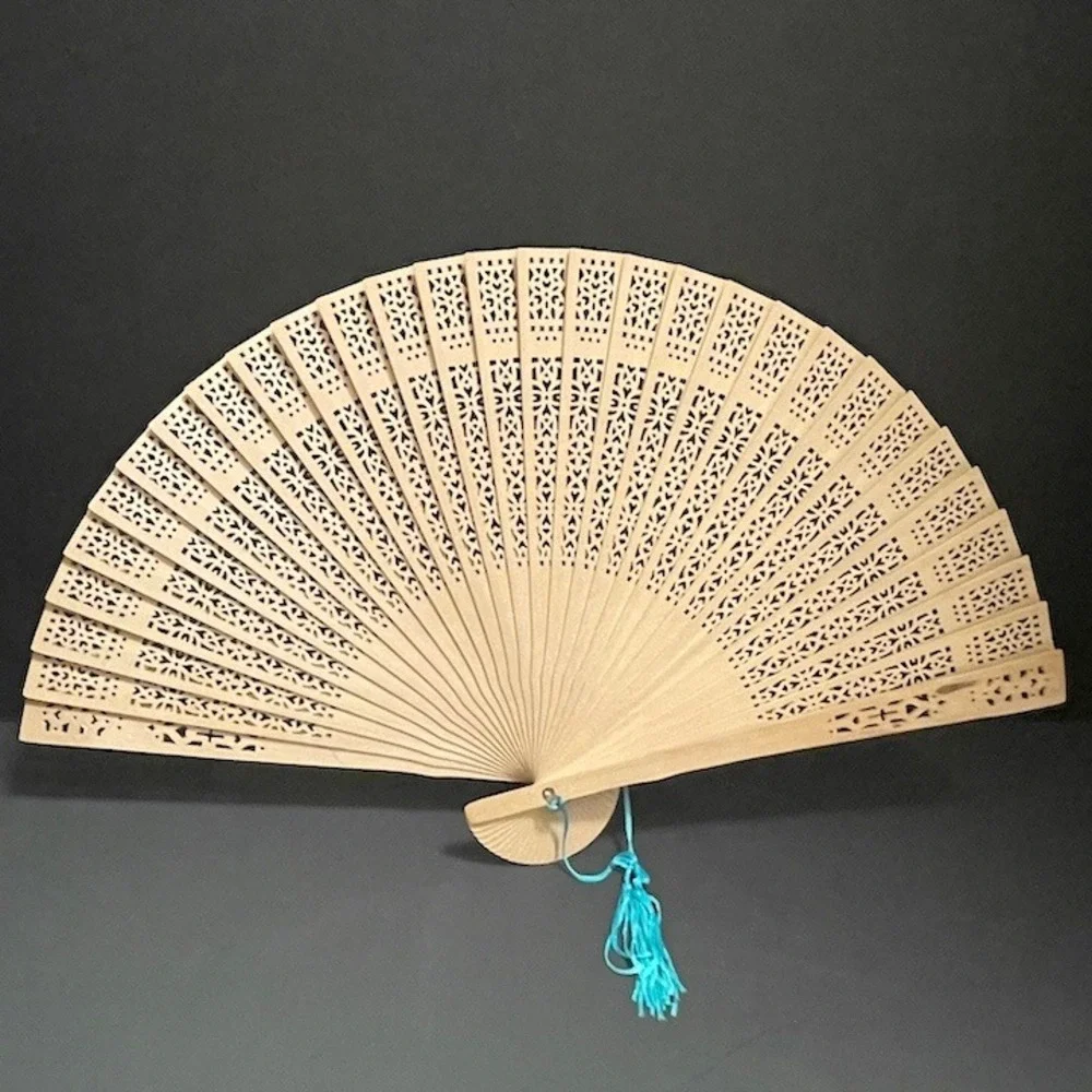 Vintage Carved Sandalwood Asian‎ Folding Hand Fan 16